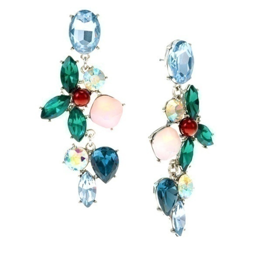 INC InternationalConcepts Silver-Tone Multi-Color Stone Linear Drop Earrings NIB